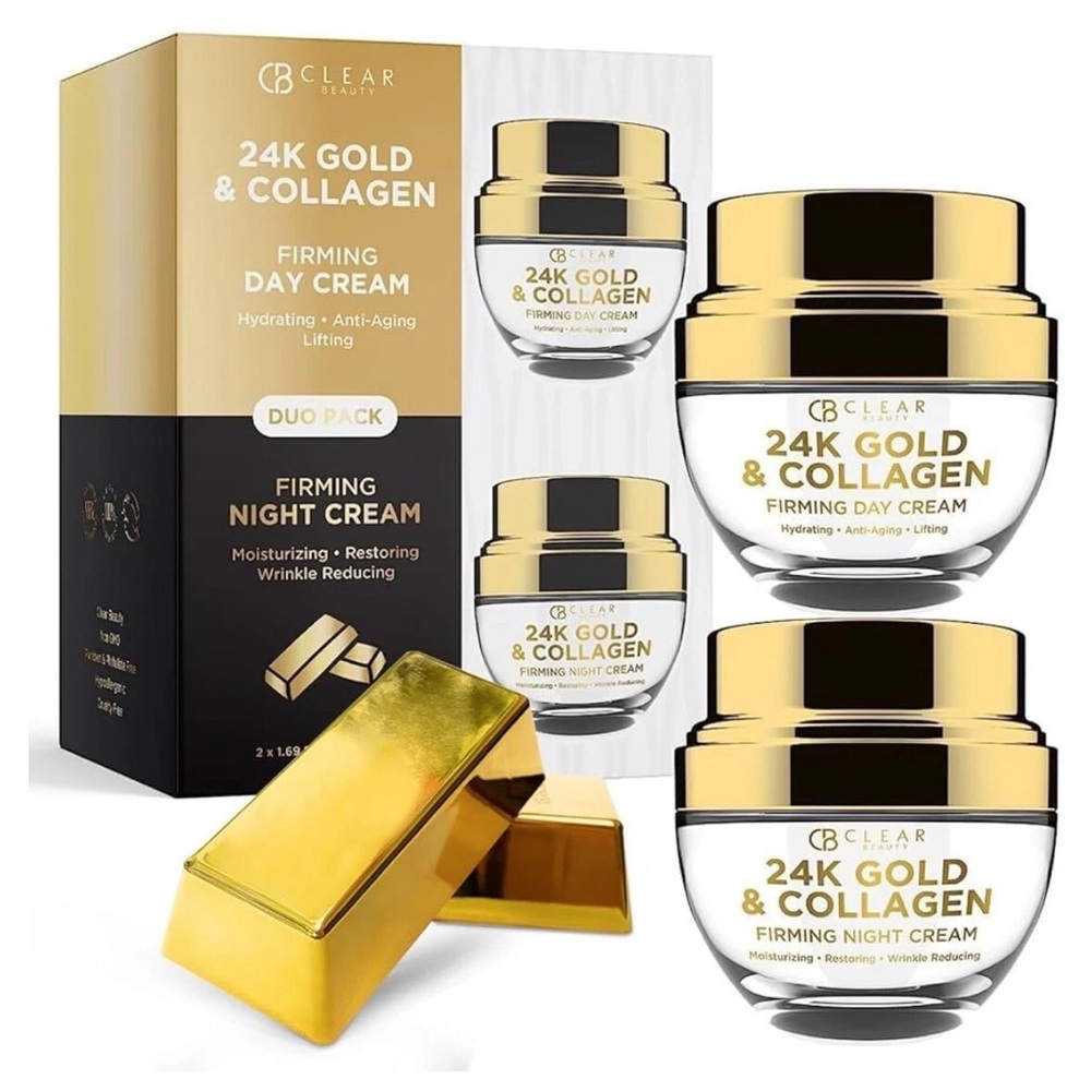 CB Clear Beauty 24K Gold Collagen Day & Night Firming Cream 1.69 oz ea